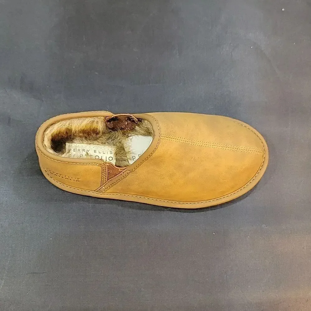 BRAND NEW PERRY ELLIS ROUND-TOE FAUX FUR INSOLE KIDS SLIPPERS